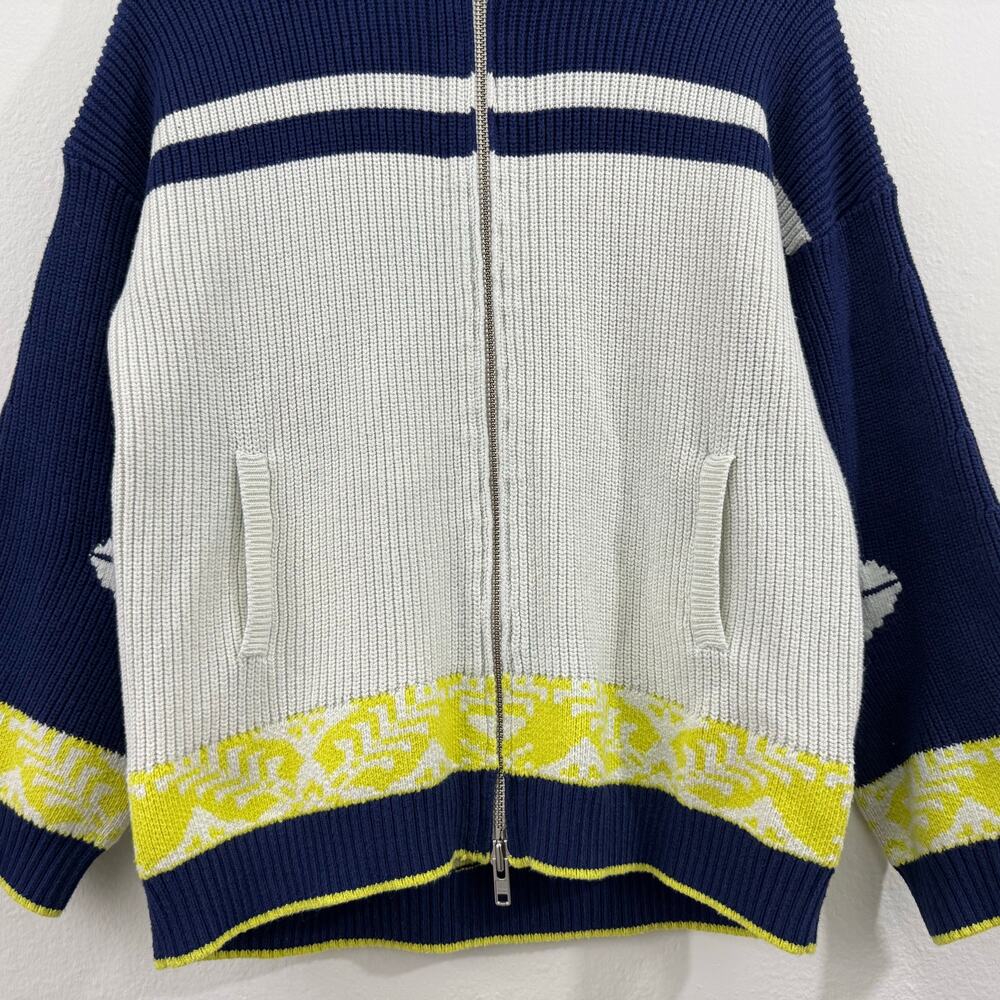 Anthropologie Maeve Blue Striped Aztec Fair Isle Zip Cardigan Sweater XS - Picture 8 of 15